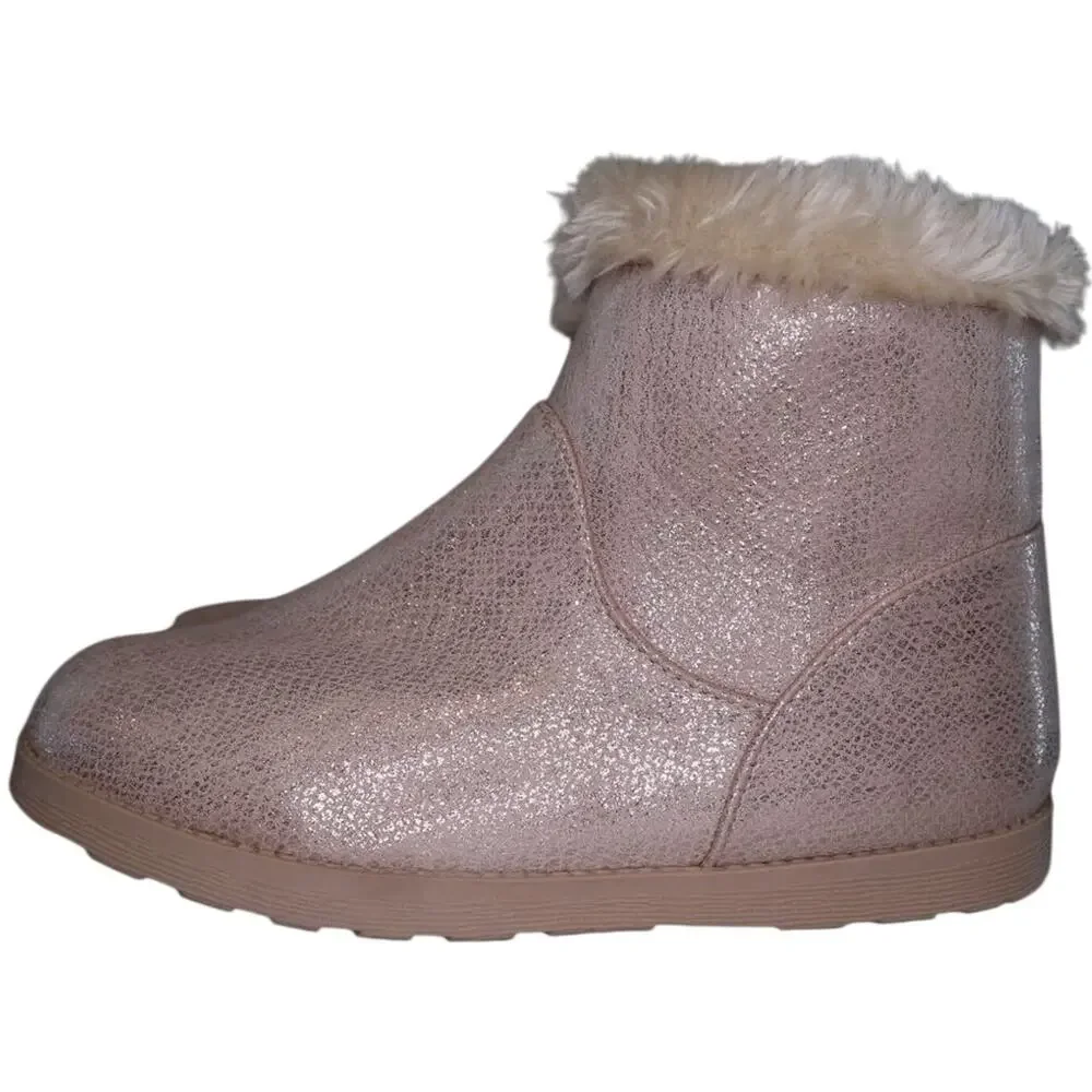 Cat & Jack Girls Pink Glitter Ankle Boots Faux Fur Cuff Winter Warm Kids Shoes 5